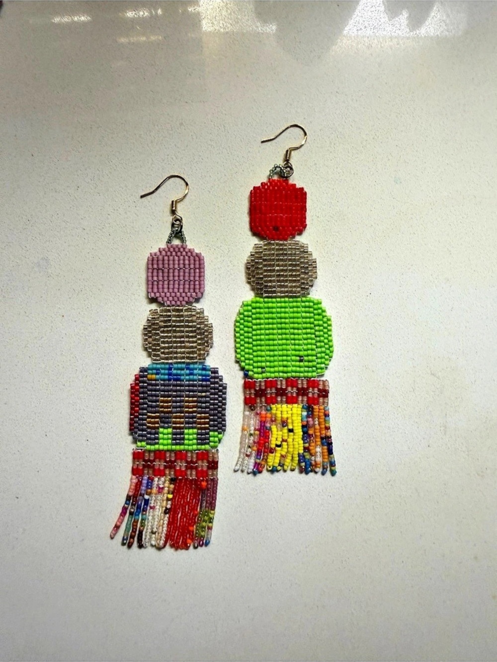 Multicolor & Green Beaded Dangle Earrings